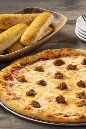 Pizza and breadsticks