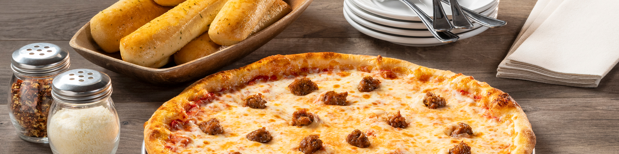 Pizza and breadsticks